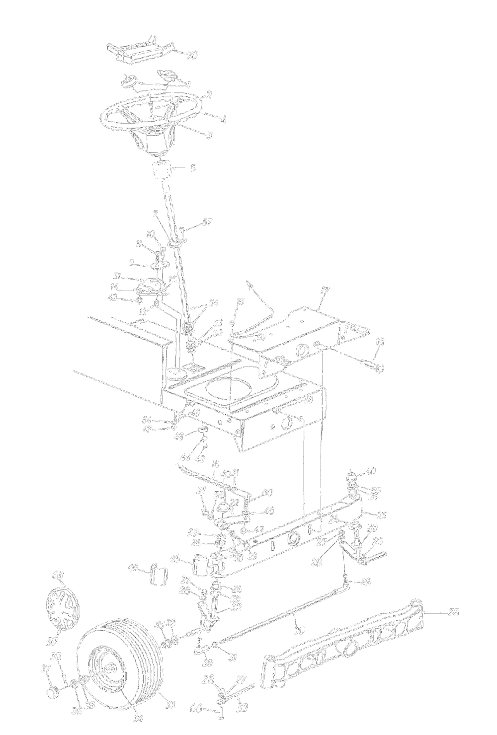 Axle, Front, Steering Assembly, Wheels, Front Diagram and Parts List for 13AM675G062 2000 Yard Machines Lawn Tractor